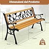Panchina da Giardino in Metallo e Legno, Panca da Esterno con Braccioli Curvi e Schienale Attraente, Panca Ergonomica per 3 Persone da Balcone, Cortile e Patio, Portata 213 kg (Rosa piccola)