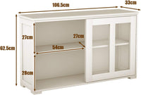 Armadietto da Cucina Mobile Laterale Multiuso con Ante Scorrevoli, in MDF e Vetro, 106,5 x 33 x 62,5 cm (Bianco Crema)