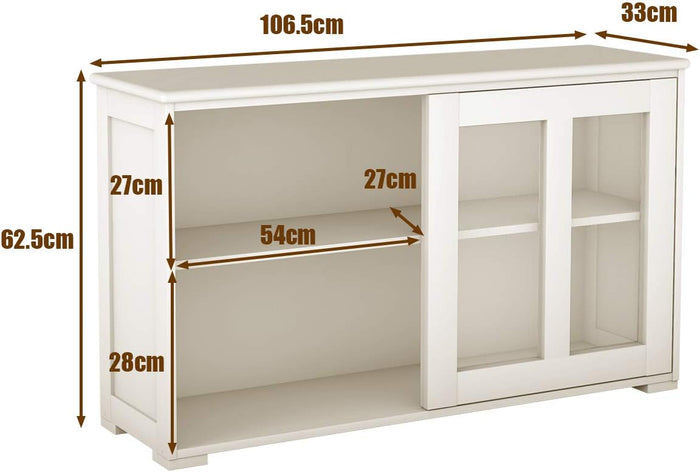 Armadietto da Cucina Mobile Laterale Multiuso con Ante Scorrevoli, in MDF e Vetro, 106,5 x 33 x 62,5 cm (Bianco Crema)