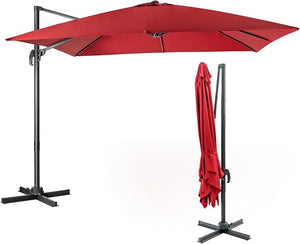 Ombrellone da Giardino, 300 x 300 cm, Ombrellone da Esterno con 3 Inclinazioni, Rotazione a 360°, Manovella, 8 Stecche, Base Incrociata (Vinaccia)