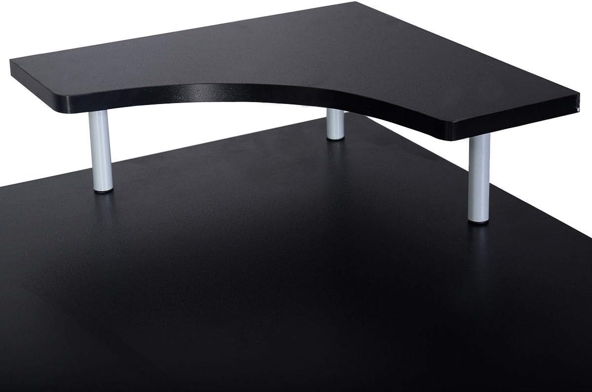 Scrivania Salvaspazio, Scrivania con Cassetti, Vassoio per Tasteriera, Ripiani e Porta Stampante, Scrivania Porta PC per Ufficio e Studio, 120 x 55 x 76 cm, Portata 60 kg (Nero)