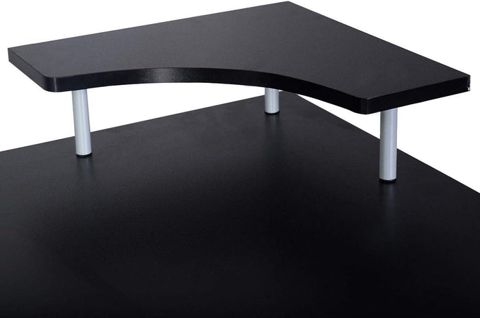 Scrivania Salvaspazio, Scrivania con Cassetti, Vassoio per Tasteriera, Ripiani e Porta Stampante, Scrivania Porta PC per Ufficio e Studio, 120 x 55 x 76 cm, Portata 60 kg (Nero)