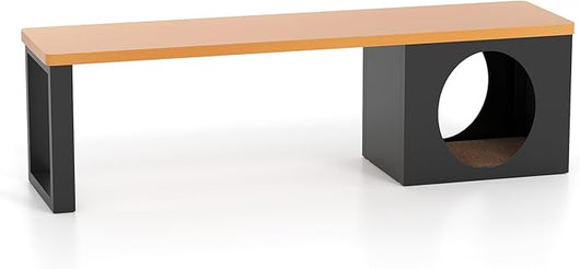 Panchina da Esterno in Metallo Lunga 150 CM con Cuccia per Gatti e Tappetino Tiragraffi, Seduta per 3 Persone, Portata 450 kg, Panchina Senza Schienale Resistente per Giardino