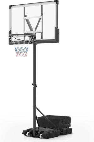 Canestro da Basket Regolabile 125-305 cm in Altezza per Bambini ed Adulti, Canestro con Piantana a Ruote, Canestro con Asta e Base Riempibile per Interno ed Esterno, Nero