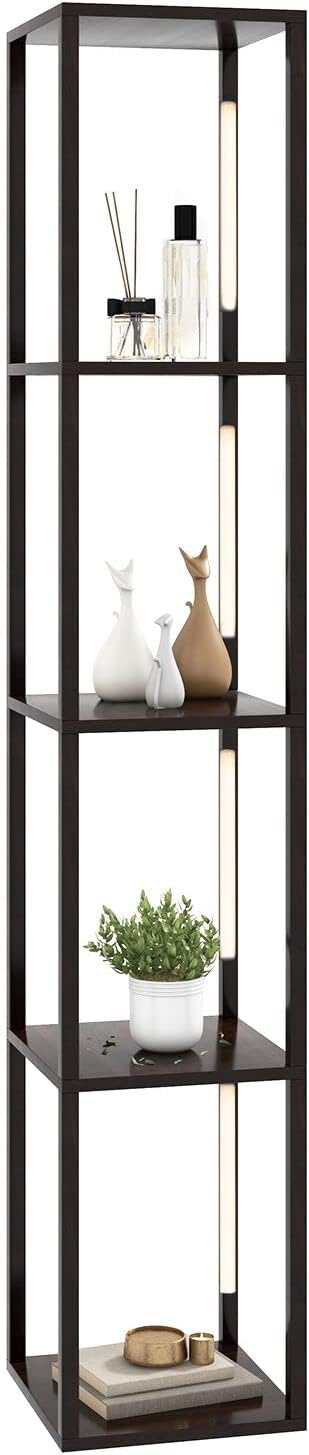 Lampada da Terra con Mensola, Lampadine LED Dimmerabili a 3 Livelli e Poli LED Ruotabili, Piantana Lampada da Terra per Soggiorno, Studio e Camera da Letto