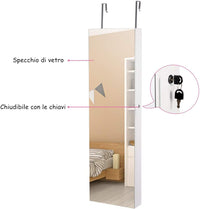 Armadietto per Gioielli con Specchio Portagioie, Specchiera da Parete con Luci LED, Bloccabile a Chiave, 33,5 x 10 x 120 cm (Bianco)