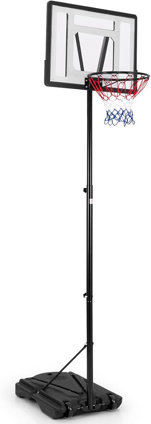 Canestro da Basket Portatile, Supporto Regolabile in Altezza a 8 Posizioni con Tubo Centrale Rimovibile, Base Ampia, Canestro da Basket da Interno e da Esterno