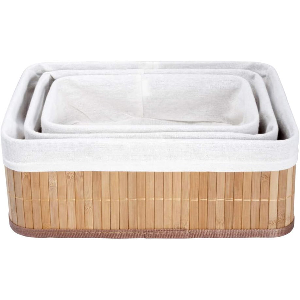 SET 3 CESTINI PORTA OGGETTI IN BAMBU' FODERA INTERNA RETTANGOLARI VERDELOOK 12/111