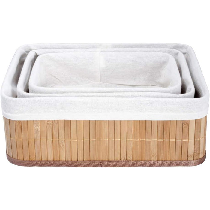 SET 3 CESTINI PORTA OGGETTI IN BAMBU' FODERA INTERNA RETTANGOLARI VERDELOOK 12/111