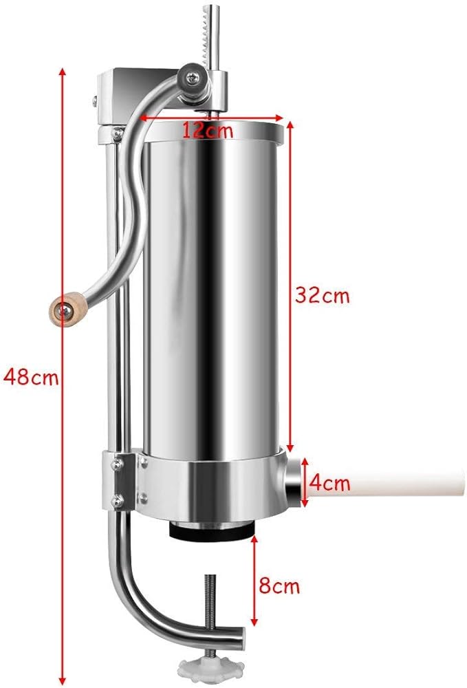 3 kg Insaccatrice per Salsicce, Macchina per la Produzione di Salsicce, Insaccatrice Manuale in Acciaio Inossidabile, Salsicce Siringa con 4 Tubi di Riempimento