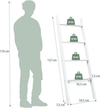 Scaffale di Stoccaggio in Legno di Pino, Porta Asciugamani a 4 Livelli per Bagno, Porta Salviette, Multiuso per Bagno Soggiorno (Bianco, 51 x 8 x 137 cm)