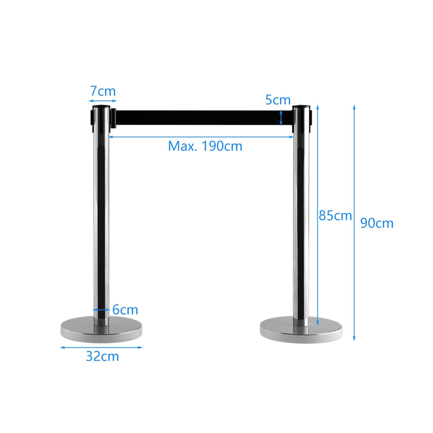 6 Paletti di Delimitazione, Colonnine Segnapercorso Corda, Barriera in Acciaio Inox con Nastro Retrattile, Ideale per Hotel Ristorante Cinema