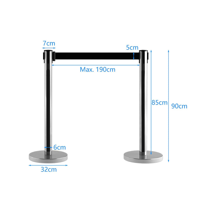 6 Paletti di Delimitazione, Colonnine Segnapercorso Corda, Barriera in Acciaio Inox con Nastro Retrattile, Ideale per Hotel Ristorante Cinema