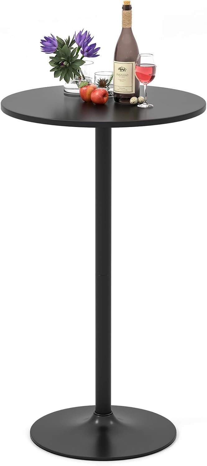 Tavolo da Bar Rotondo Ø70 Regolabile in Altezza (56 cm/ 101,5 cm), Tavolo da Caffè Alto in Legno e Metallo, Tavolino Bistrot Moderno con Base Rotondo per Cucina, Sala Pranzo e Soggiorno, Nero