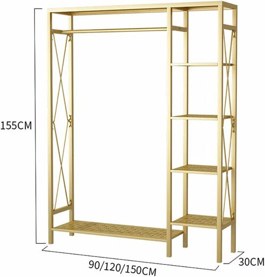 Appendiabiti in Metallo, Robusto Appendiabiti con ripiano portaoggetti a 4 Ripiani, Appendiabiti per Appendere i Vestiti, Ripiani portaoggetti, Appendiabiti Indipendente, carico 60 kg
