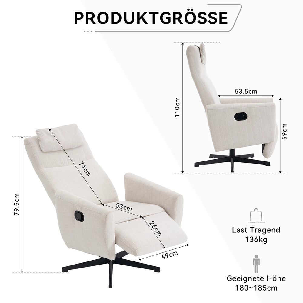 Poltrona relax - Xylo - reclinabile chenille con poggiapiedi girevole beige