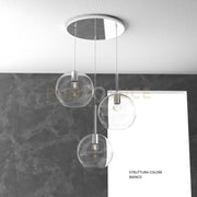 SOSP. BIANCO TONDA 3 LUCI VETRI TUTTI GRANDE TRASPARENTE 1155BI-S3 TG-TR