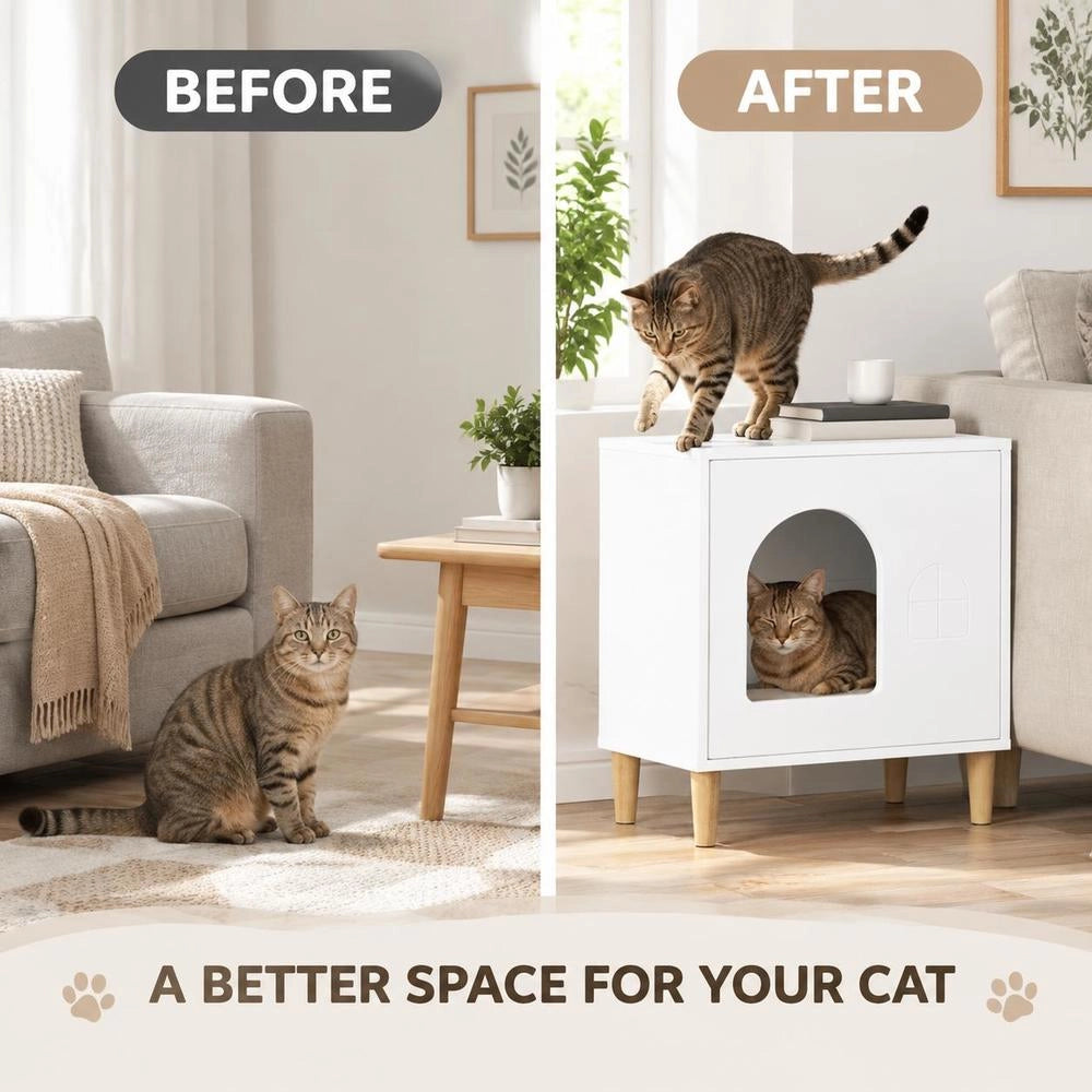 Casa Per Gatti Bianco 51 X 30 X 52 Cm Legno Ingegnerizzato