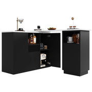 Mobile Bar Girevole 360° con Vani Aperti e Chiusi; Piano Effetto Marmo per Cucina e Soggiorno; in MDF; Nero; 210x30x100.9 cm