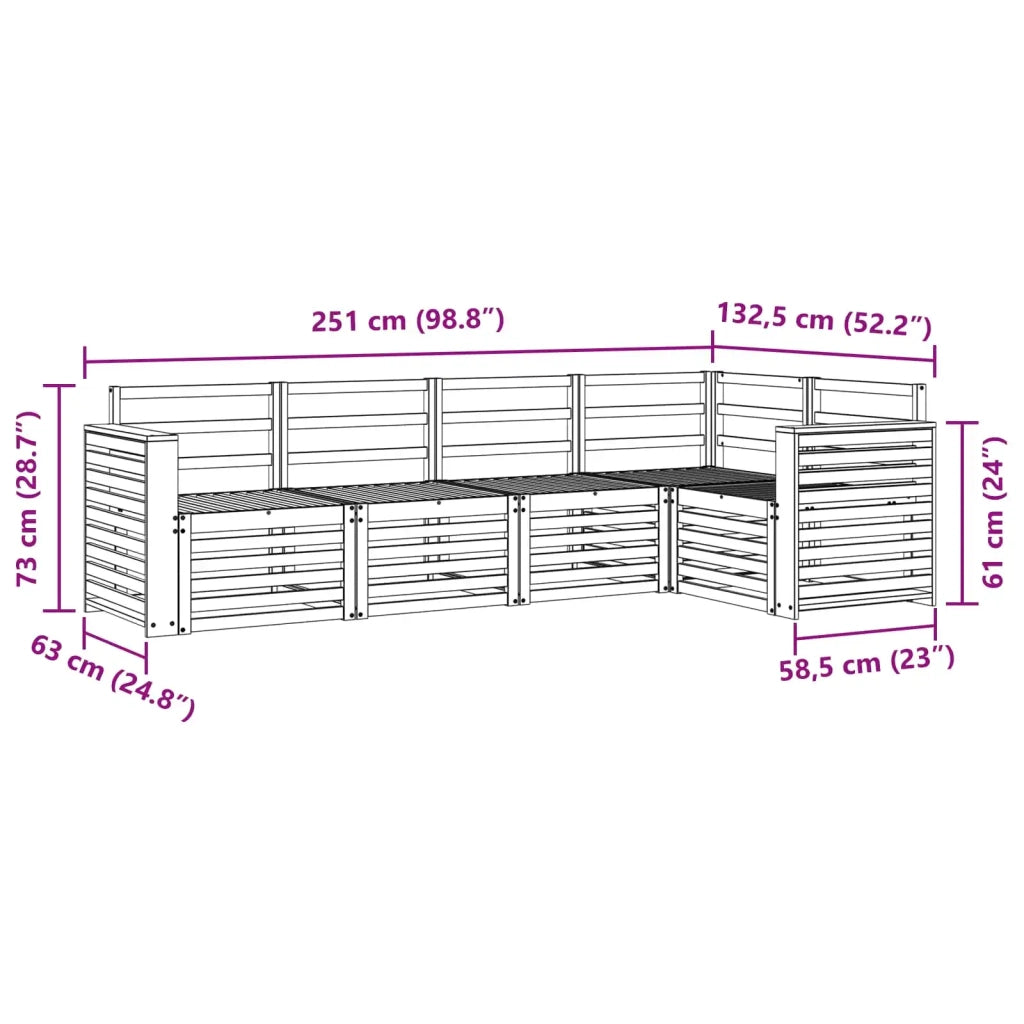 Set di divani da esterno 5 pcs Bianco 251 x 132,5 x 73 cm 3391839