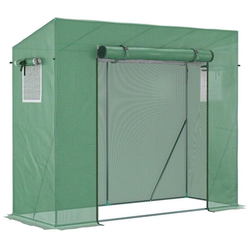 SERRA DA GIARDINO IN PE E ACCIAIO CON 4 PICCHETTI, 2 FINESTRE E COPERTURA RINFORZATA, 200X77X148-169CM