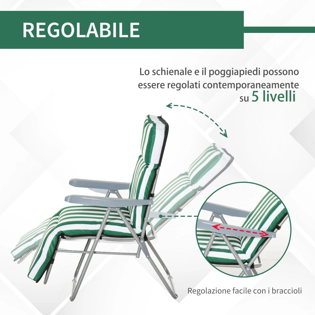 Sedia sdraio da giardino ¨C zephmum ¨C 2 pezzi, verde e bianco, pieghevole, reclinabile, con cuscino
