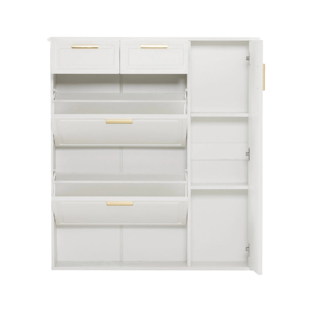 Scarpiera 95x24x107.5 cm con cassetti e ripiani regolabili; pannello truciolare bianco