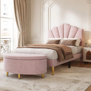 Letto imbottito in velluto 90x200 cm con testiera regolabile; rosa