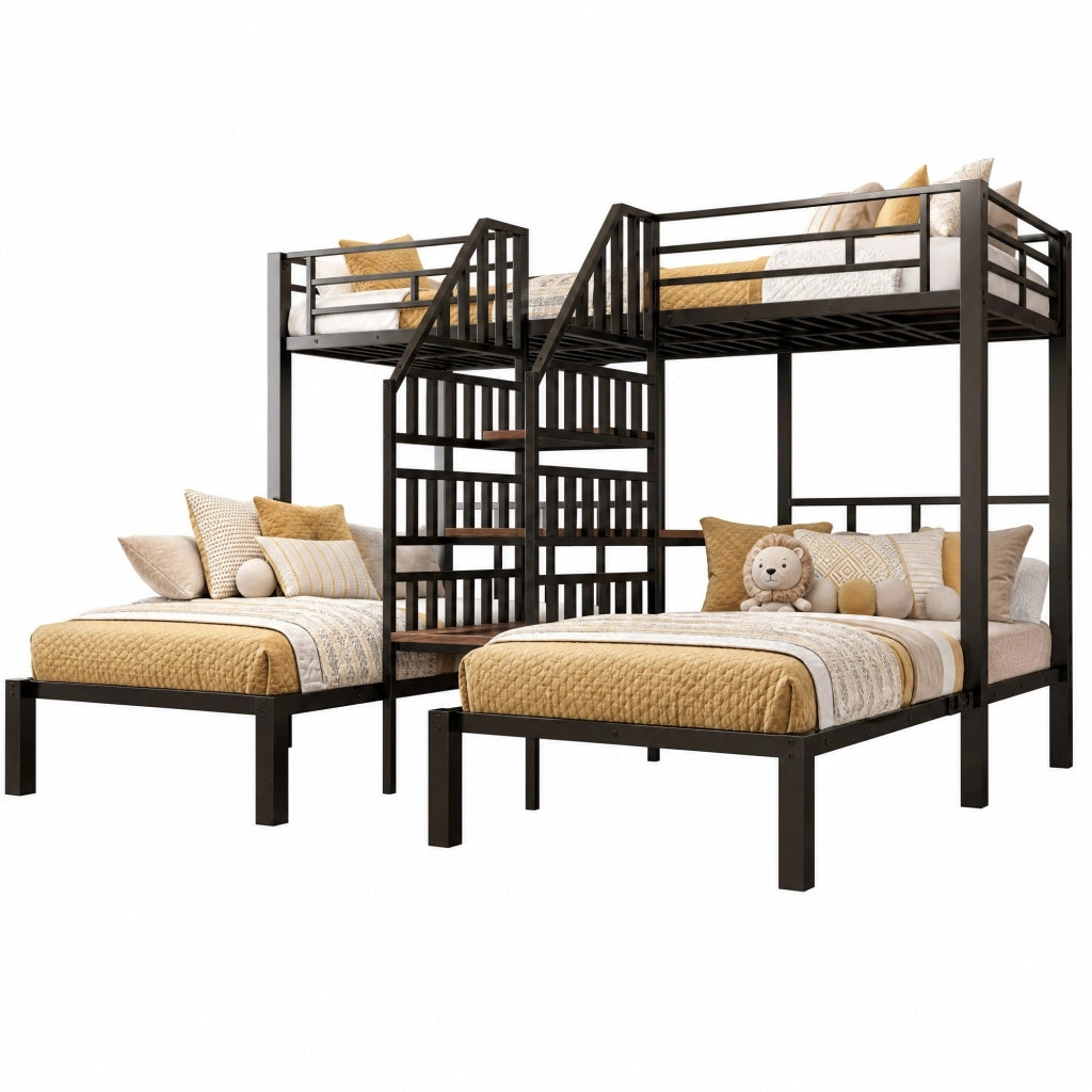 Letto a castello 90x200 cm in metallo e MDF con LED; scrivania; USB e vano contenitore; nero