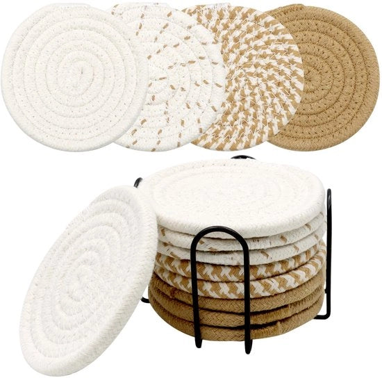 Set di supporti per tazze da tavolo 9 pezzi, supporti per tazze rotondi in cotone, antiscivolo, lavabili, con alloggio, mat di isolamento termico abrasione resistente per diverse tazze