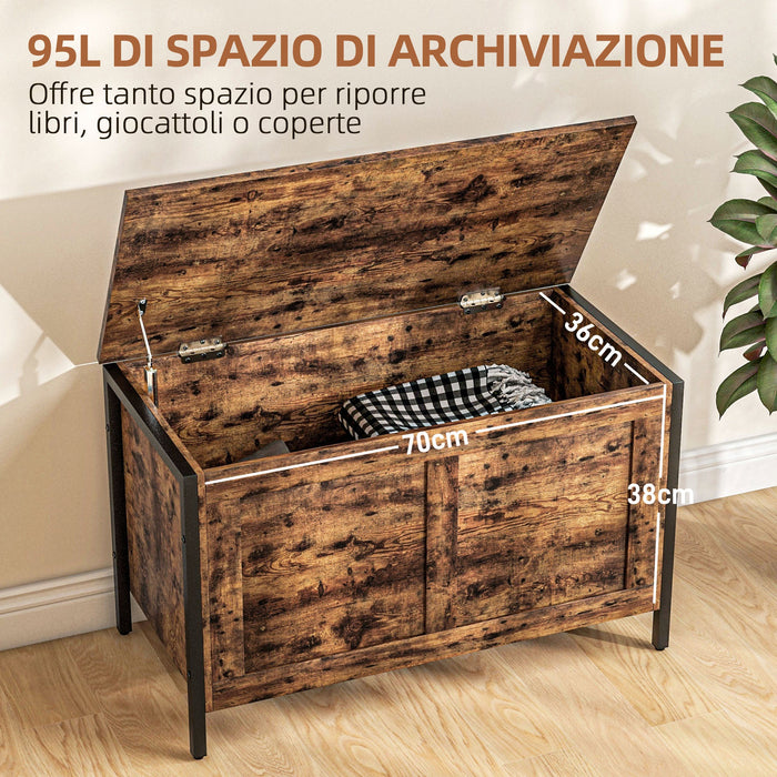 Cassapanca in Legno Stile Industriale 80x40x49cm Contenitore 95L Marrone