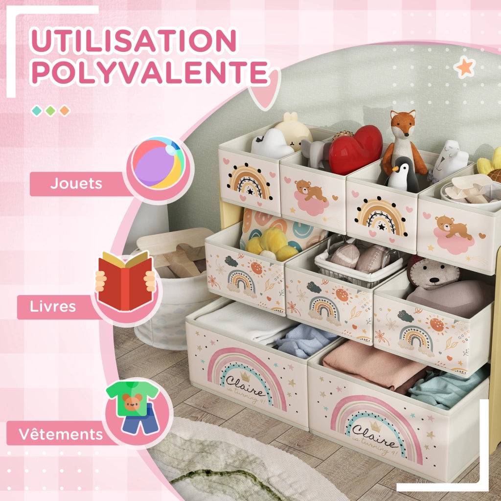 Scaffale bambini 3 ripiani con 9 cassetti tessuto ¨C Xylo ¨C giallo 93x30x70cm