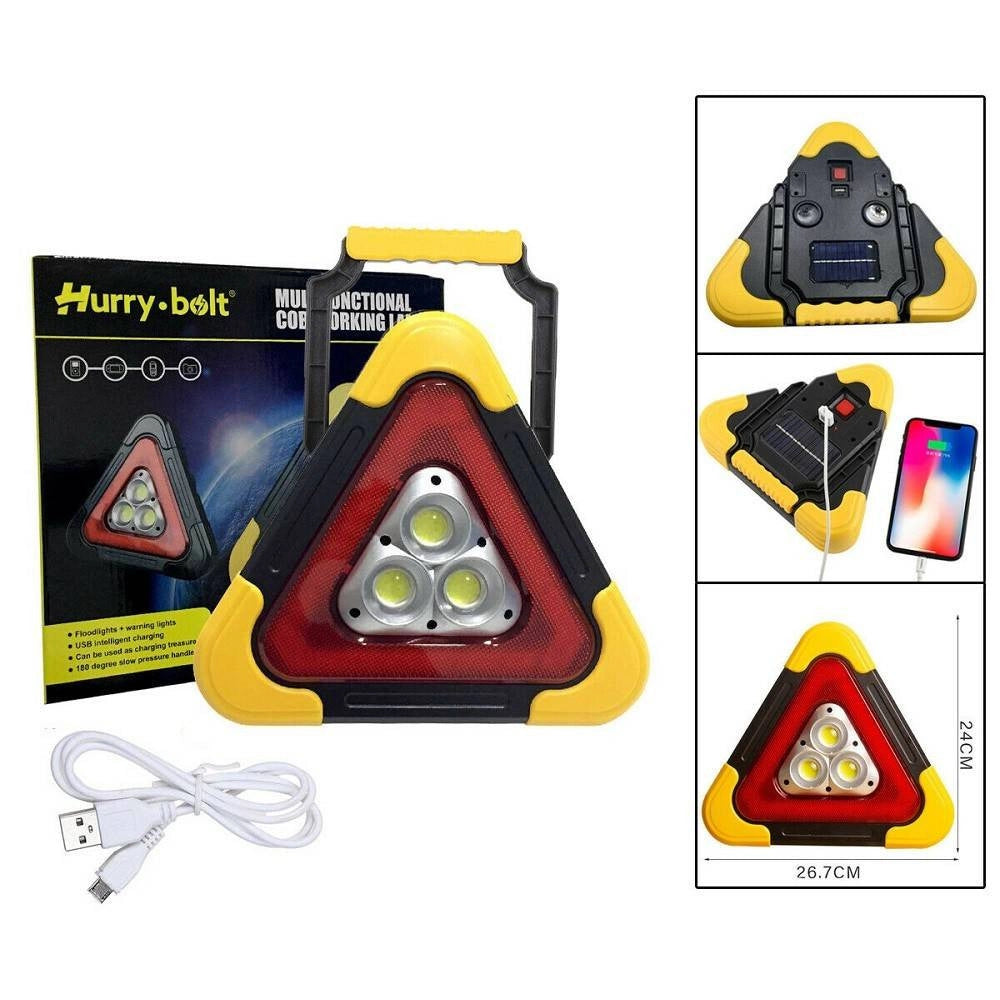 Trade Shop - Triangolo Per Emergenza Stradale A Led Strobo Ricarica Solare Usb 30w 24x26 Cm -