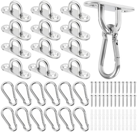 12 Set di Occhiali in Acciaio Inossidabile e 12 Set di Ganci in Acciaio Inossidabile, occhiale con occhio M5, Occhiali per Zonzo, Supporto per Parete, Supporto per Plafond, Hanger per Parete, Hanger per Soggiorno