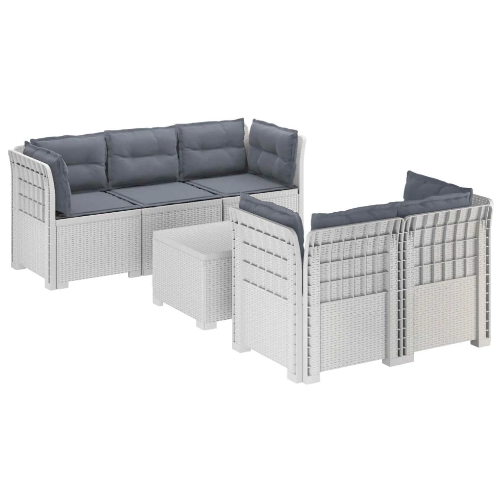 Divano da Giardino 5 Posti con Cuscini Stile Rattan PP Bianco 3443917