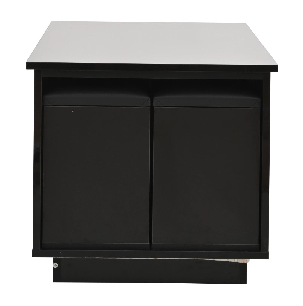 Tavolino da caffè 100x50 cm con altezza regolabile; LED; 2 cassetti e 2 sgabelli; nero
