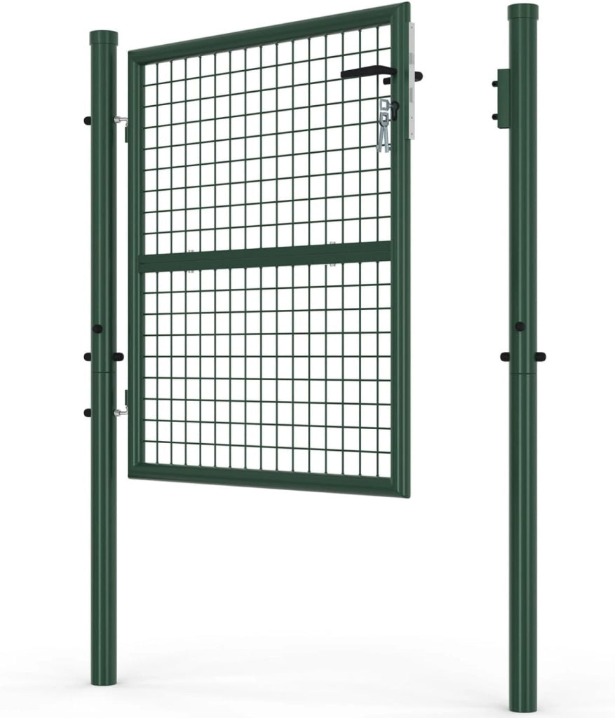 Cancello da giardino in acciaio 105 x 100 cm con serratura e maniglia verde