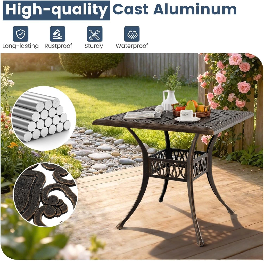 Tavolo da Giardino Con Foro di Ombrellone φ5 cm - da Balcone 80 cm, Bistrot in Alluminio Pressofuso Con Piedini Regolabili, da Terrazza Resistente