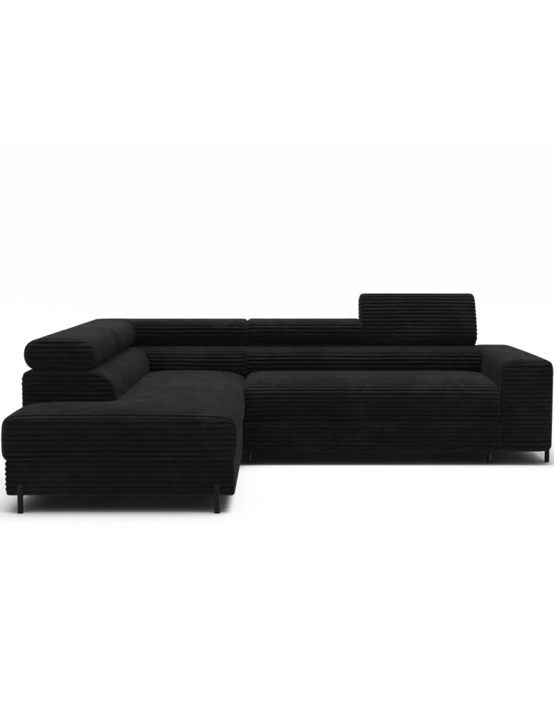 Divano ad angolo COLESIA convertibile 5 posti nero velluto a coste – sinistra – 274x200cm