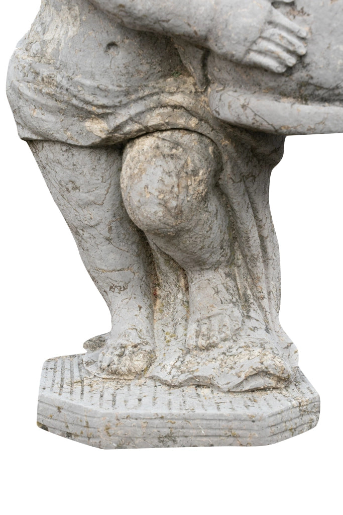 Biscottini Vecchia statua raffigurante una coppia putti con un vaso in pietra Molto solida