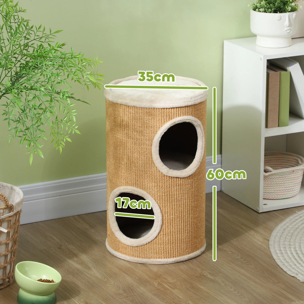 Albero tiragraffi per gatti con sisal e ripiani ¨C zephmum ¨C marrone-beige 35x35x60 cm