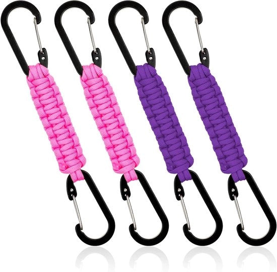 Paracord-sleutelhangers 4 pezzi con karabina e cordino corto per vela, campeggio, escursioni, auto (rosa + blu)