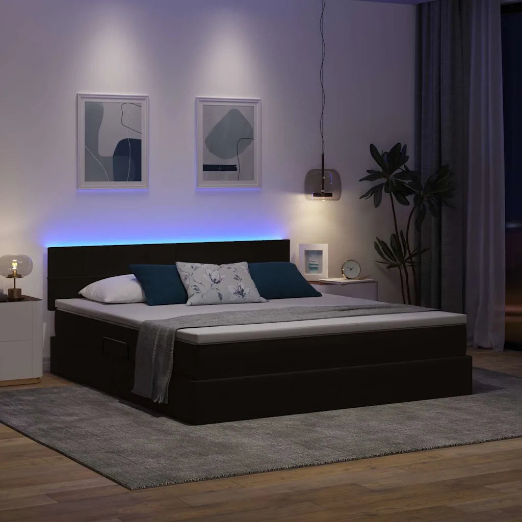 Letto con contenitore e LED con led Nero 160 x 200 cm Velluto