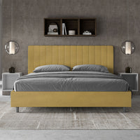 Letto Matrimoniale King Size 180x190 cm con Rete Imbottito in Microfibra Agueda Ocra