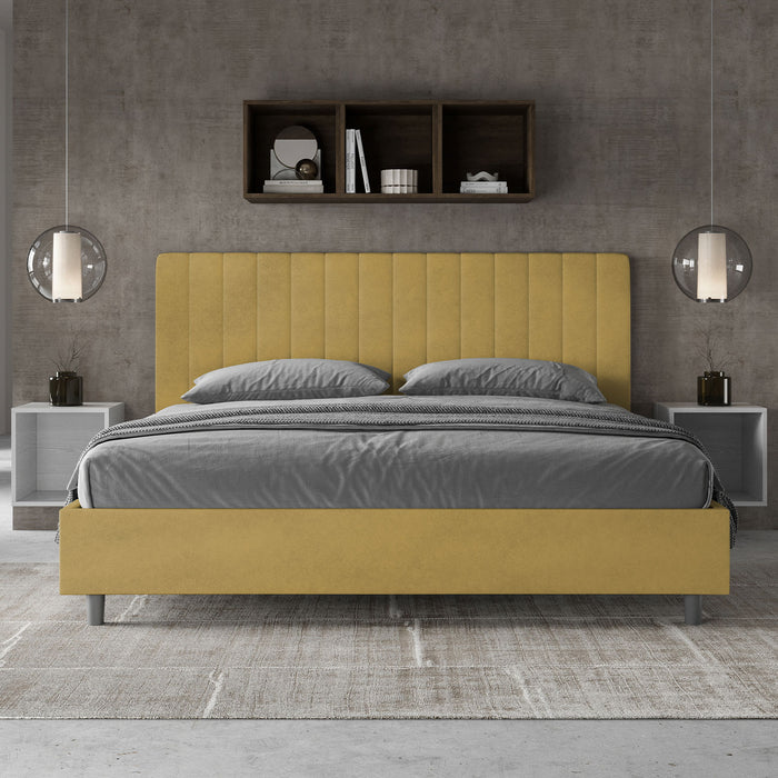 Letto Matrimoniale King Size 180x190 cm con Rete Imbottito in Microfibra Agueda Ocra