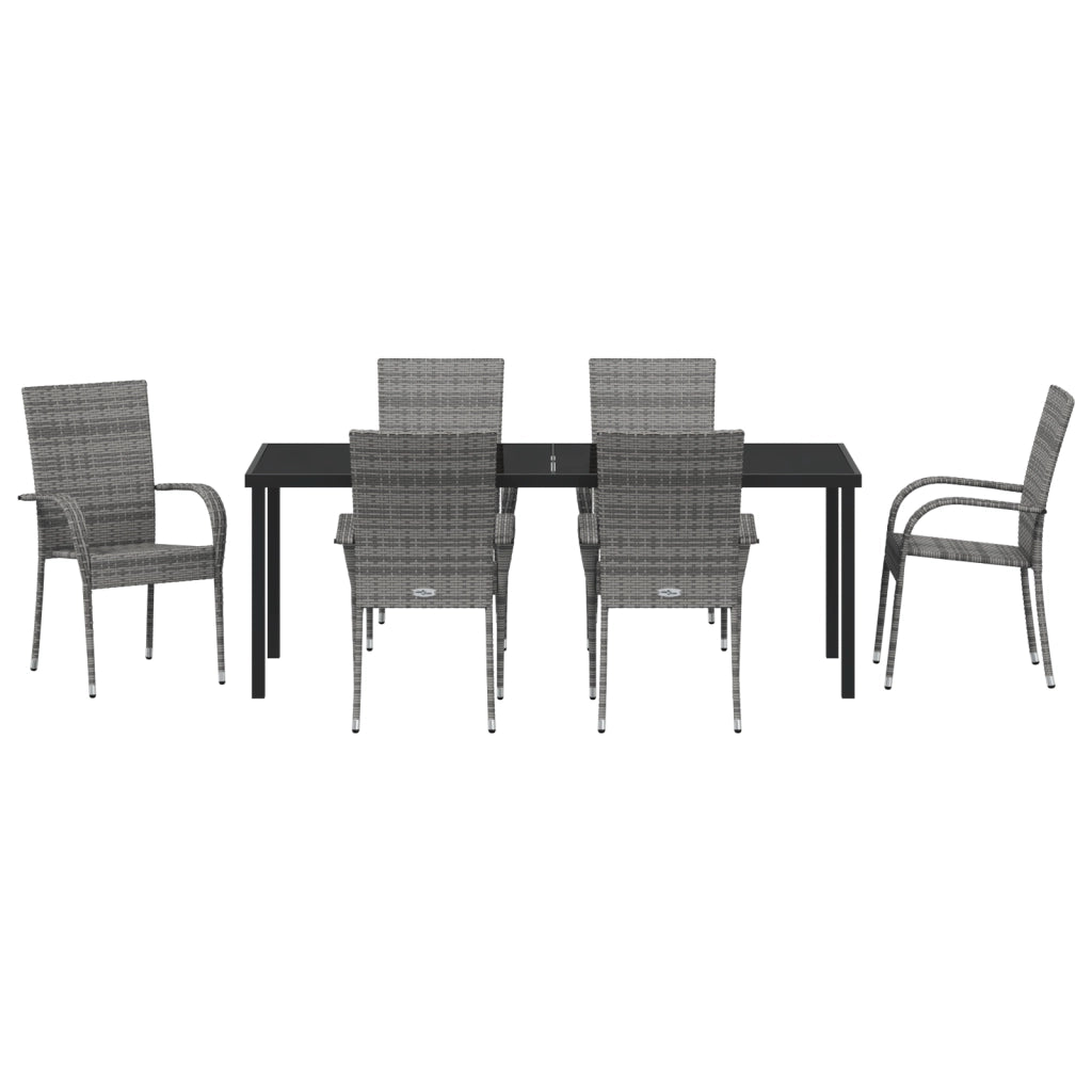 Set da Pranzo da Giardino da 7 Pezzi Grigio Polyrattan