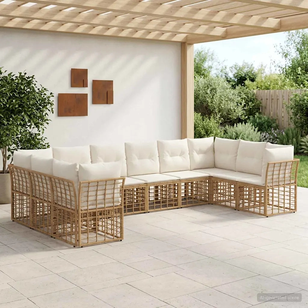 Set di divani da esterno Naturale e Bianco Crema Poliestere 3437554
