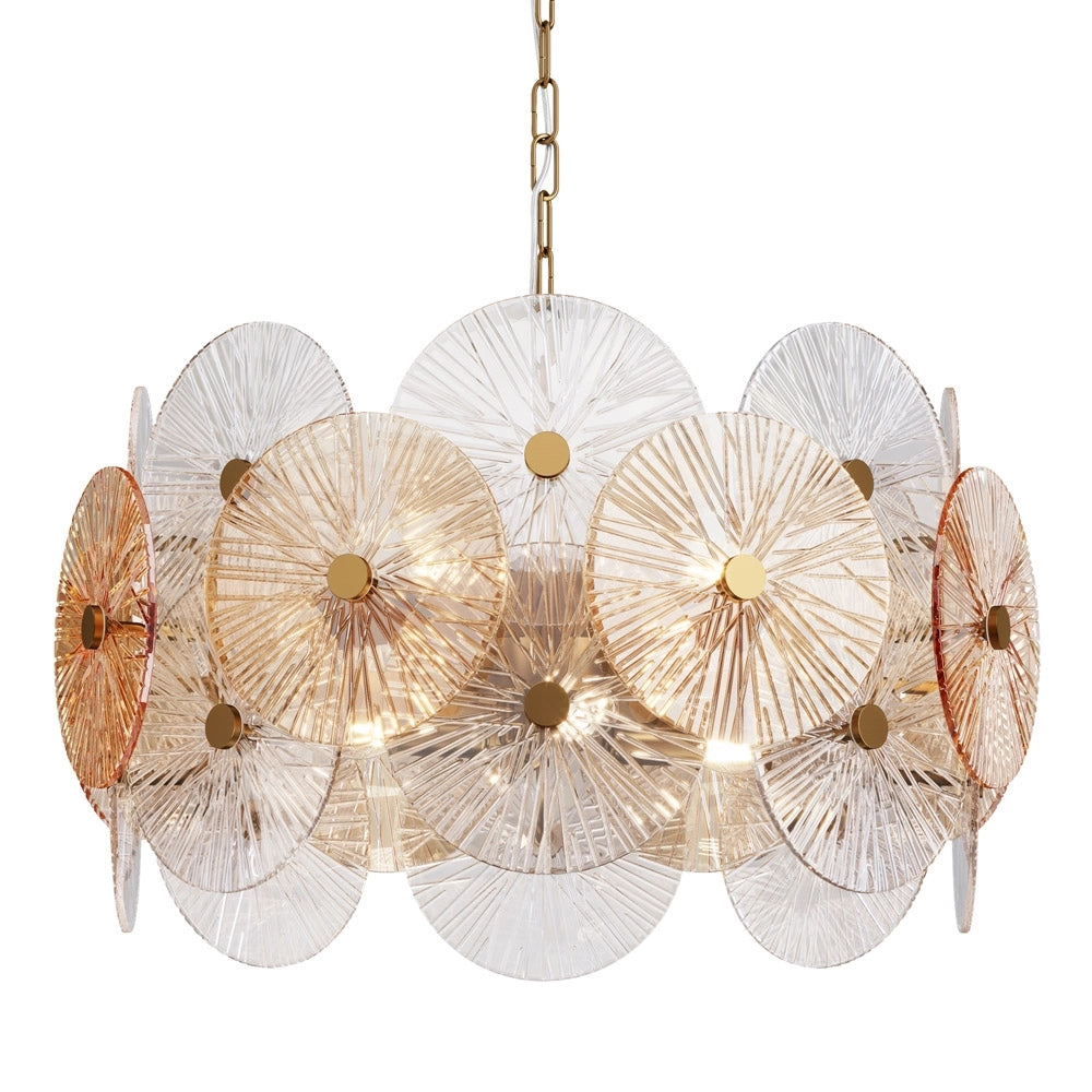 Lampadario Contemporaneo Aster Metallo Oro 8 Luci Con Diffusore In Vetro