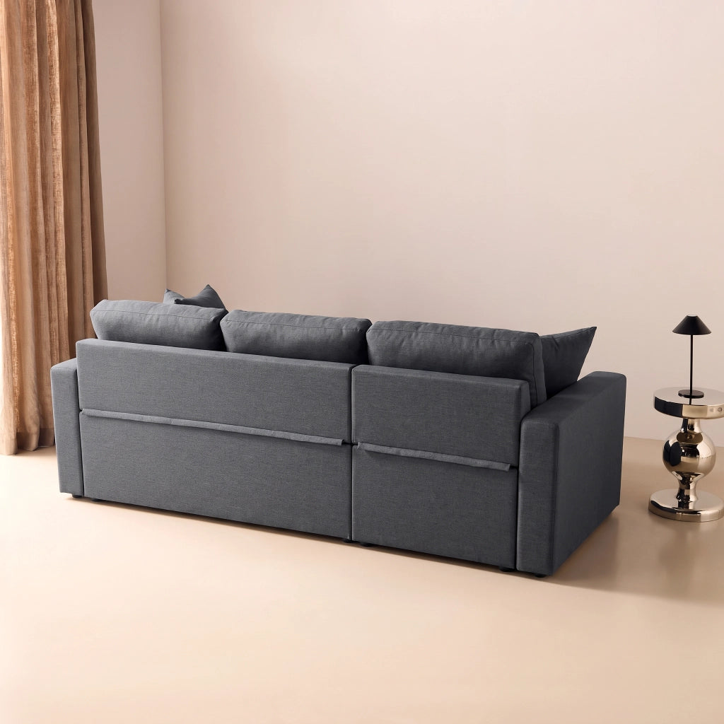 Divano letto angolare reversibile con contenitore, 3 posti, grigio