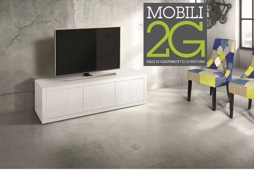 Porta tv rovere laccato bianco 170x45 (888) - Mobili 2G